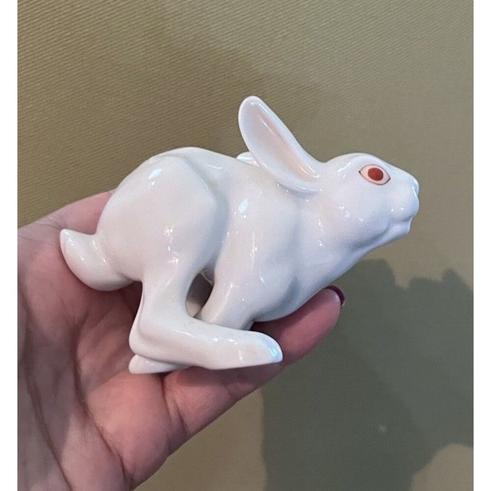 Herend Hungary White Running Porcelain Rabbit Hare Bunny Figurine Mint Rare